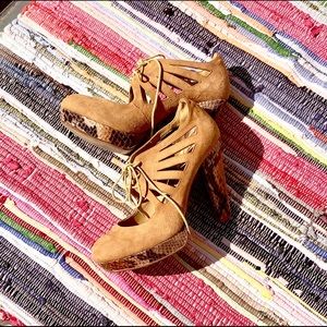 CHINESE LAUNDRY suede/snakeskin laced heels.